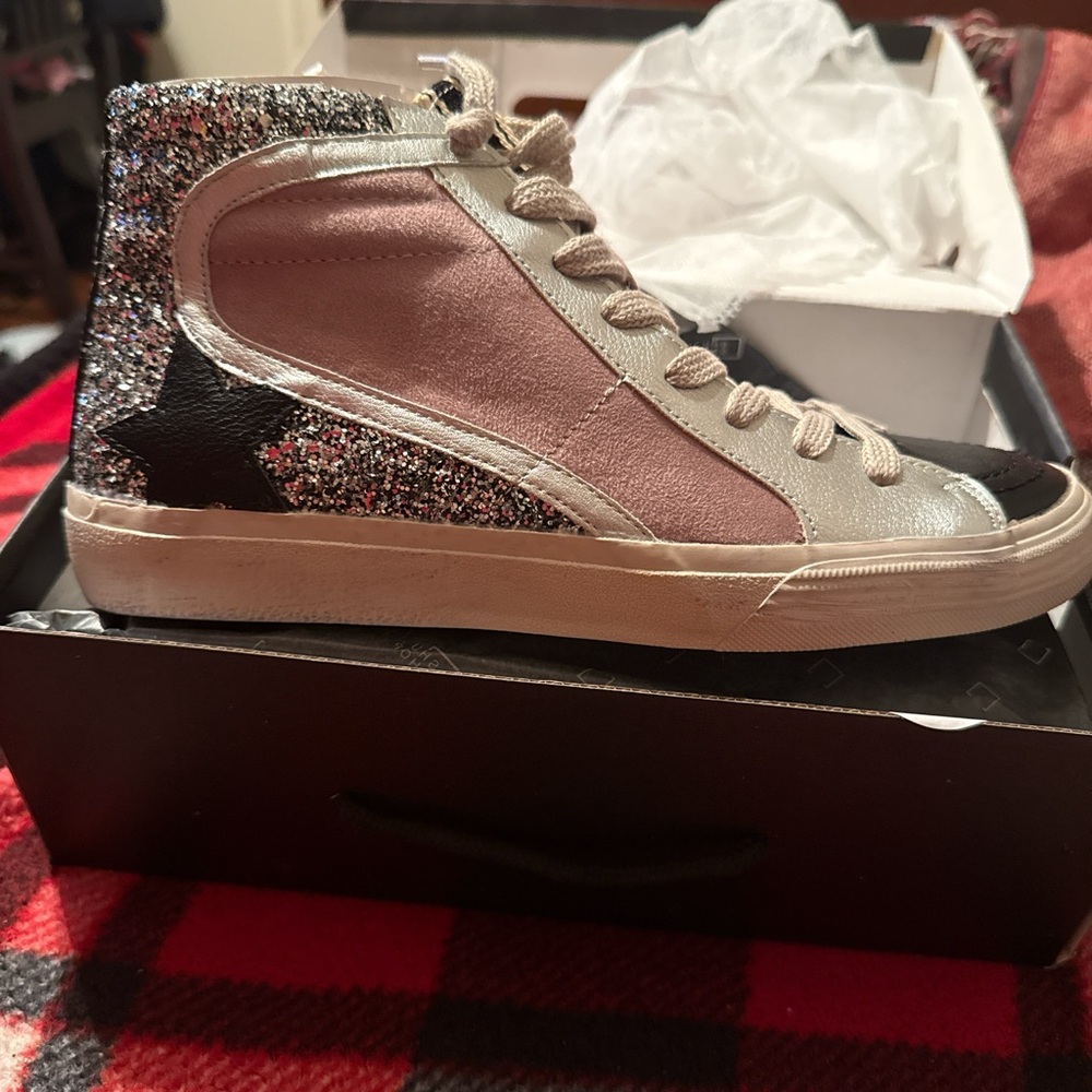 Glitter zip up mid dress shoes